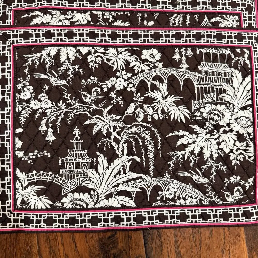 Vera Bradley Imperial Toile Quilted Placemats Set of 4 Brown Pink Retired VTG